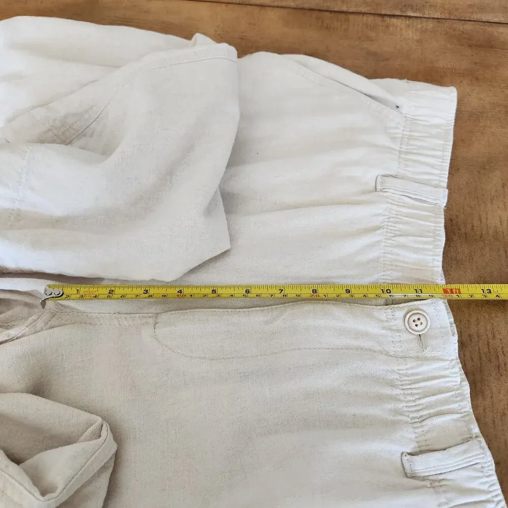 Roundtree & Yorke Cargo Linen Blend Pants Men's 38x30 (36x28.5) Tan Coastal Boho
